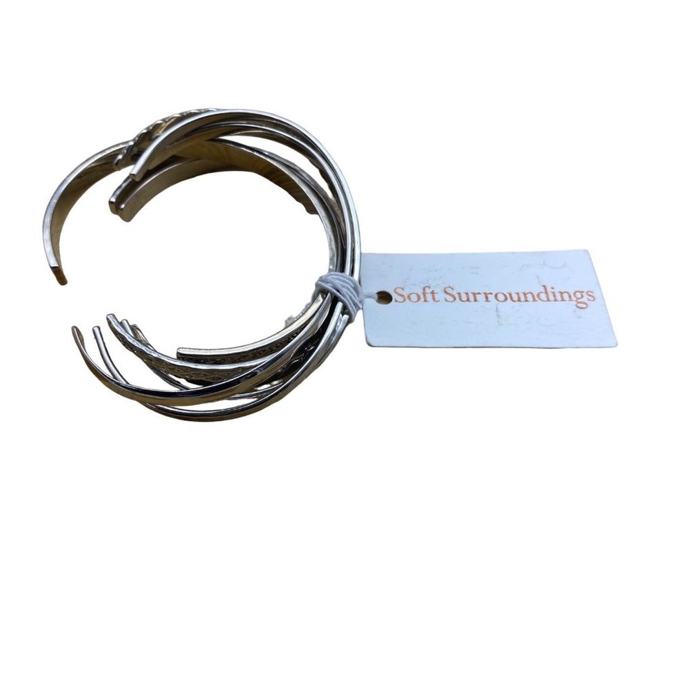 NEW Soft Surroundings Silver Braided Hammered Layering Stack Cuff Bracelet Set